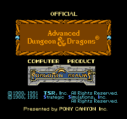 Advanced Dungeons & Dragons Hillsfar title screen for NES